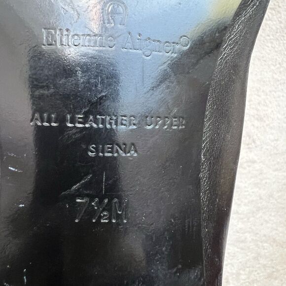 Etienne Aigner Siena Black Leather & Patent Leather Cap Toe Block Heel Pump 7.5 - Picture 13 of 16